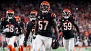 Cincinnati Bengals linebacker Germaine Pratt (57) celebrates an interception in the fourth quarter of the NFL Week 17 game between the Cincinnati Bengals and the Denver Broncos at Paycor Stadium in downtown Cincinnati on Saturday, Dec. 28, 2024. The Bengals took a 30-24 win in overtime to remain in the post season chase.