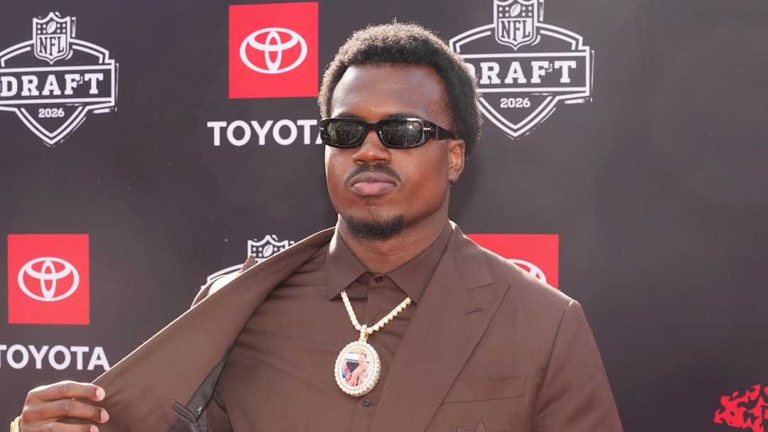 Miami Hurricanes defensive end Rueben Bain Jr. poses on the red carpet before the 2026 NFL Draft at Point State Park. Miami Hurricanes defensive end Rueben Bain Jr. poses on the red carpet before the 2026 NFL Draft at Point State Park.