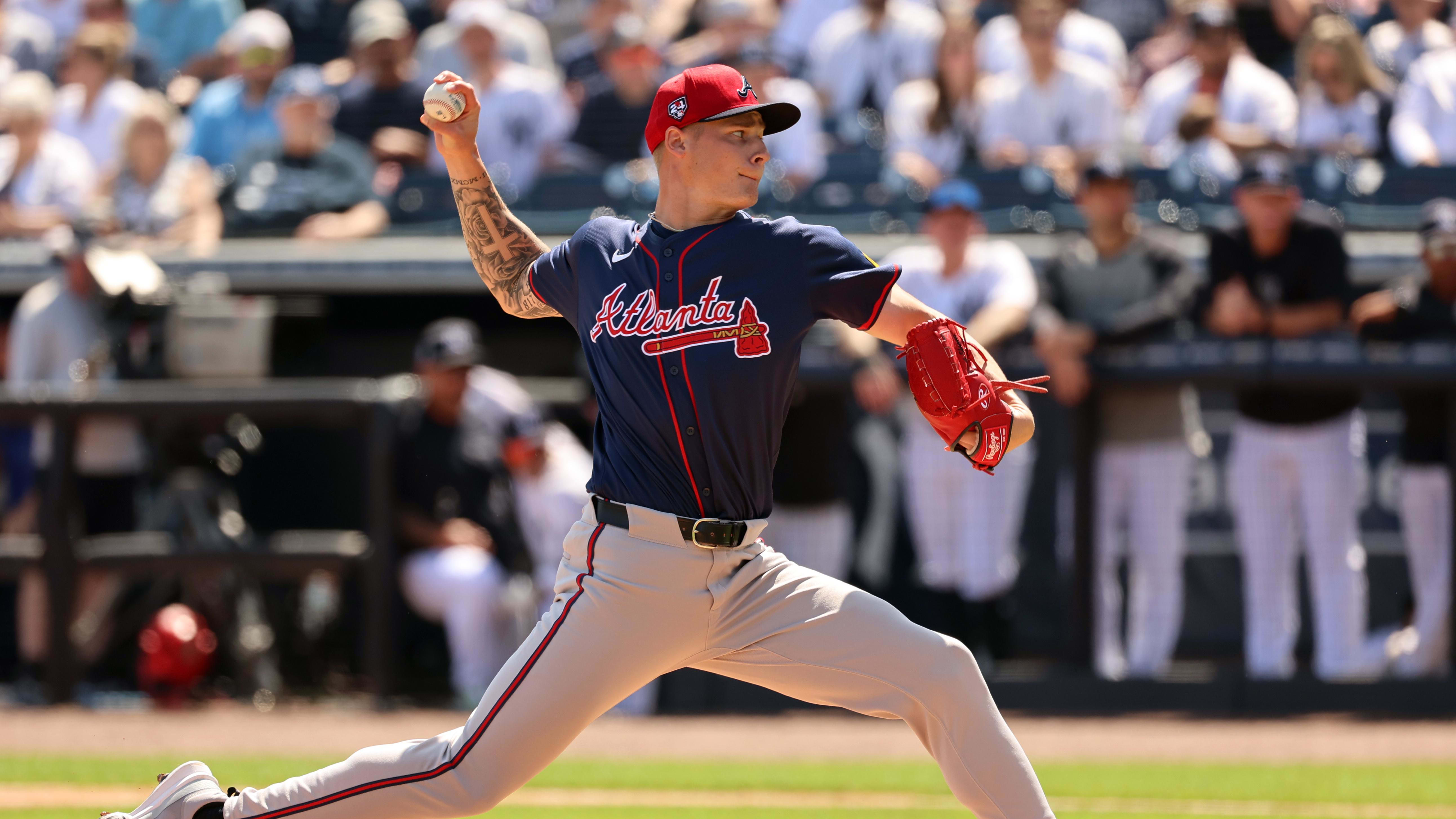 Atlanta Braves starting pitcher AJ Smith-Shawver pitches in Grapefruit League action