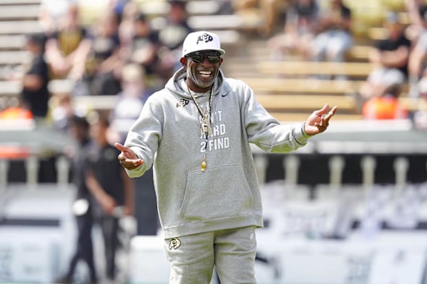 Boulder, Colorado, USA; Colorado Buffaloes head coach Deion Sanders before the game against the Delaware Fightin Blue Hens at