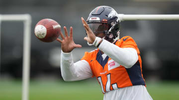 Jul 28, 2022; Englewood, CO, USA; Denver Broncos wide receiver Courtland Sutton (14) during training camp at the UCHealth Training Center. 