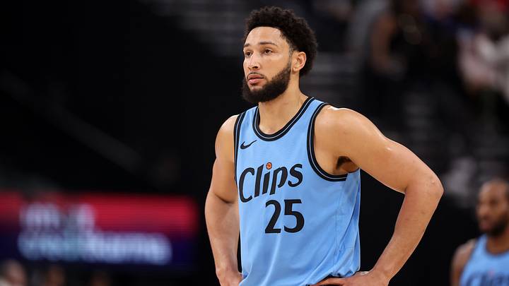Los Angeles Clippers guard Ben Simmons (25) looks on during the first half against the Dallas Mavericks at Intuit Dome on Apr. 5, 2025.