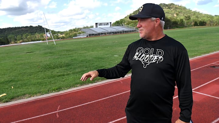 Gordon ISD Athletic Director Mike Reed points out the damage to the school’s athletic facilities May 27, 2025 left from when an EF-1 tornado struck the town on May 18, 2025. Due to extensive damage to the bleachers and track, most of what you see in this photo is now gone. Gordon ISD Athletic Director Mike Reed points out the damage to the school’s athletic facilities May 27, 2025 left from when an EF-1 tornado struck the town on May 18, 2025. Due to extensive damage to the bleachers and track, most of what you see in this photo is now gone.