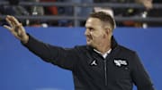 Dec 17, 2022; Frisco, Texas, USA;  New North Texas Mean Green head coach Eric Morris reacts on the sidelines during a game against the Boise State Broncos at Toyota Stadium. Mandatory Credit: Tim Heitman-Imagn Images