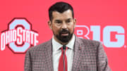 Jul 23, 2024; Indianapolis, IN, USA; Ohio State Buckeyes head coach Ryan Day speaks to the media during the Big 10 football media day at Lucas Oil Stadium. Mandatory Credit: Robert Goddin-USA TODAY Sports