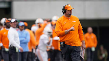 Tennessee head coach Josh Heupel signals to the team during the fourth quarter at FirstBank Stadium in Nashville, Tenn., Saturday, Nov. 30, 2024.