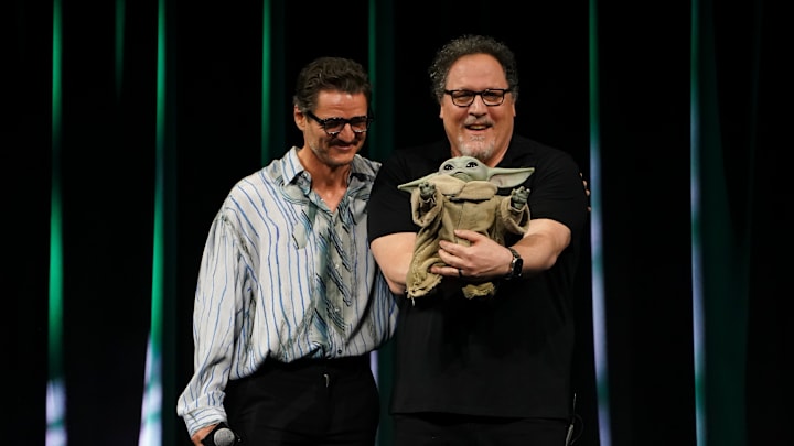 TOKYO, JAPAN - APRIL 18: Pedro Pascal and Jon Favreau are seen on The Mandalorian & Grogu at Celebration Stage during Star Wars Celebration Japan Day 1 on April 18, 2025 in Minato, Hyogo, Japan.