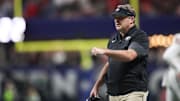 Dec 6, 2025; Atlanta, GA, USA; Georgia Bulldogs head coach Kirby Smart looks on during the fourth quarter against the Alabama Crimson Tide during the 2025 SEC Championship game at Mercedes-Benz Stadium. Mandatory Credit: Brett Davis-Imagn Images