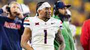 Nov 28, 2025; Tempe, Arizona, USA; Arizona Wildcats quarterback Noah Fifita (1) against the Arizona State Sun Devils during the 99th Territorial Cup at Mountain America Stadium. Mandatory Credit: Mark J. Rebilas-Imagn Images