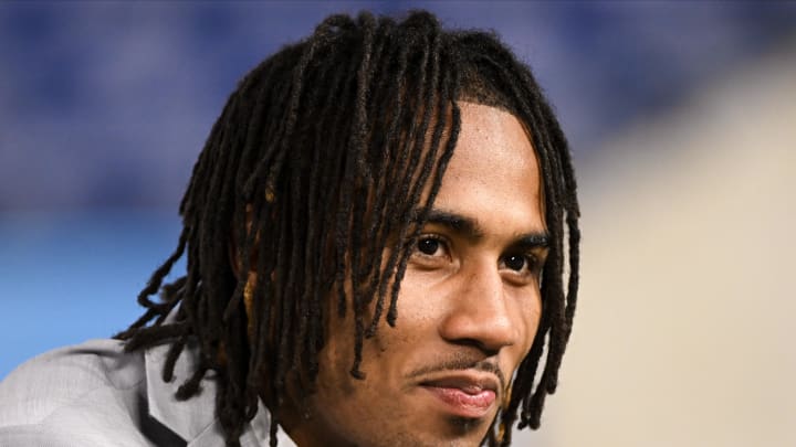 Jul 23, 2024; Indianapolis, IN, USA; Illinois Fighting Illini wide receiver Pat Bryant speaks to the media during the Big 10 football media day at Lucas Oil Stadium. Mandatory Credit: Robert Goddin-USA TODAY Sports