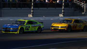 Feb 19, 2024; Daytona Beach, Florida, USA; NASCAR Cup Series driver Ryan Blaney (12) and driver Joey Logano (22) during the Daytona 500 at Daytona International Speedway. Photo Credit