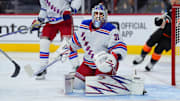 Igor Shesterkin during the Rangers' 3–1 loss to the Flyers on Nov. 29, 2024.