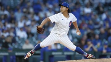 May 7, 2024; Chicago, Illinois, USA; Chicago Cubs starting pitcher Shota Imanaga (18) delivers a