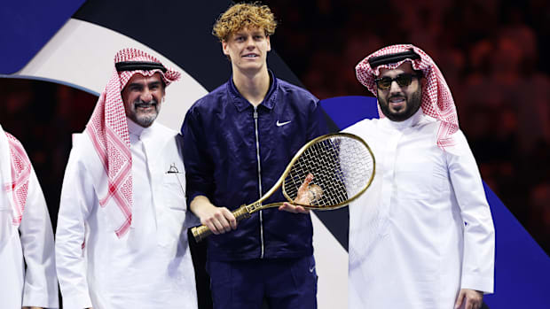 Jannik Sinner defeated Carlos Alcaraz to win the Six Kings Slam.