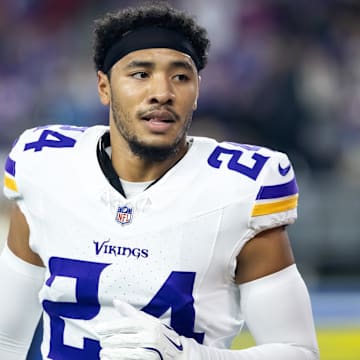 Jan 13, 2025; Glendale, AZ, USA; Minnesota Vikings safety Camryn Bynum (24) against the Los Angeles Rams during an NFC wild card game at State Farm Stadium.