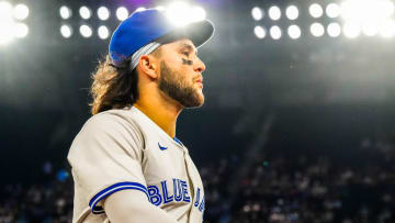 Jun 29, 2024; Toronto, Ontario, CAN; Toronto Blue Jays shortstop Bo Bichette (11) returns to the dugout before playing the New York Yankees at Rogers Centre