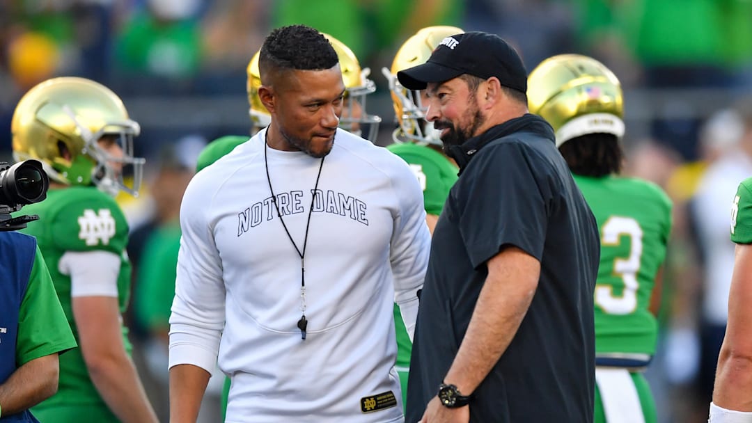 Notre Dame Fighting Irish head coach Marcus Freeman and Ohio State Buckeyes head coach Ryan Day