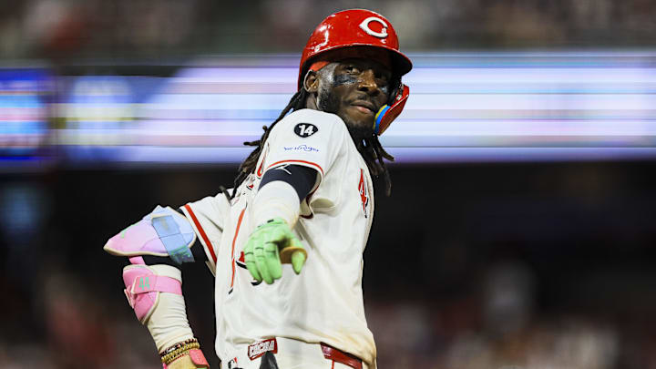 Cincinnati Reds shortstop Elly De La Cruz reacts after hitting a solo home run in the eighth inning against the New York Yankees at Great American Ball Park. Cincinnati Reds shortstop Elly De La Cruz reacts after hitting a solo home run in the eighth inning against the New York Yankees at Great American Ball Park.