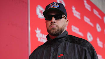 Kansas City Chiefs tight end Travis Kelce arrives before the game against the Indianapolis Colts at Arrowhead Stadium.