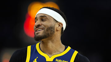 Nov 16, 2023; San Francisco, California, USA; Golden State Warriors guard Gary Payton II (0) reacts