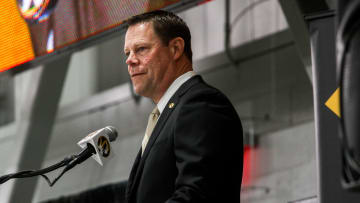 New Missouri athletic director Laird Veatch speaks during a press conference inside Stephens Indoor Facility on April 26, 2024 in Columbia, Mo.