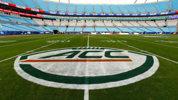 Dec 2, 2017; Charlotte, NC, USA; The ACC logo on the field before the game between the Clemson Tigers and the Miami Hurricanes.