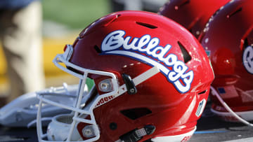 Nov 18, 2017; Laramie, WY, USA; A general view of the  Fresno State Bulldogs helmet against the Wyoming Cowboys during the second quarter at War Memorial Stadium. Mandatory Credit: Troy Babbitt-USA TODAY Sports