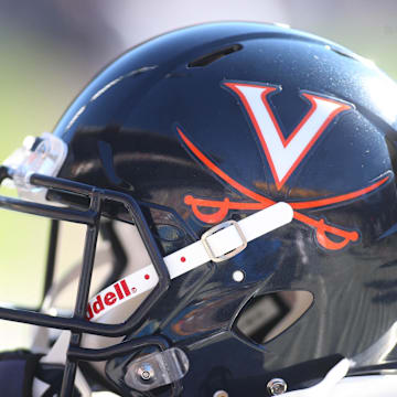 Oct 10, 2015; Pittsburgh, PA, USA; A Virginia Cavaliers helmet sits on the sidelines against the Pittsburgh Panthers during the third quarter at Heinz Field. PITT won 26-19. Mandatory Credit: Charles LeClaire-Imagn Images