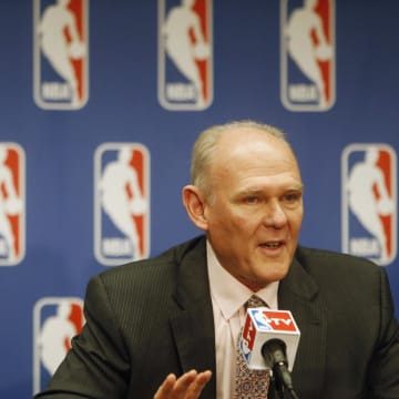 May 8, 2013; Denver, CO, USA; Denver Nuggets head coach George Karl during the press conference announcing him NBA coach of the year at the Pepsi Center.  Mandatory Credit: Chris Humphreys-USA TODAY Sports