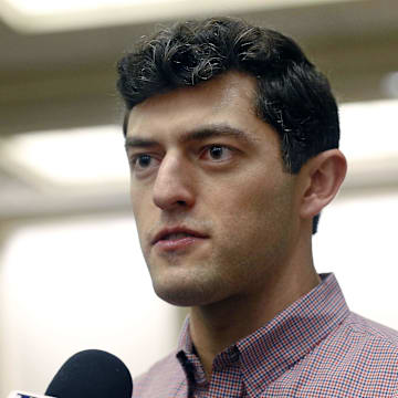 Dec 14, 2017; Orlando, FL, USA; Tampa Bay Rays senior vice president, baseball operations Chaim Bloom during the MLB winter meetings at Walt Disney World Swan and Dolphin Resort. Mandatory Credit: Kim Klement-Imagn Images