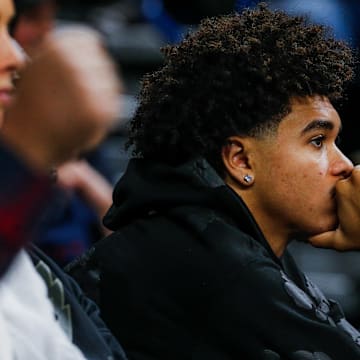 Gonzaga recruit Luca Foster watches the Bulldogs’ game against Northwest at the McCarthey Athletic Center.