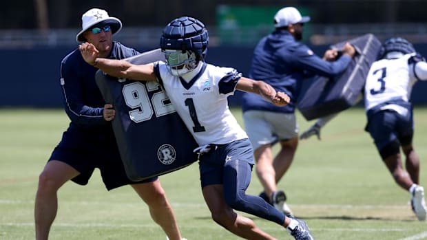 Dallas Cowboys wide receiver Jalen Tolbert (1) during training camp at the River Ridge Playing Fields in Oxnard