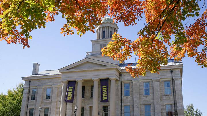 Fall foliage is seen near the Old Capitol building on the University of Iowa campus Thursday, Oct. 17, 2024 in Iowa City, Iowa.