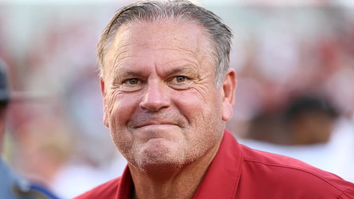 Sep 18, 2021; Fayetteville, Arkansas, USA; Arkansas Razorbacks head coach Sam Pittman looks on after the game against the Georgia Southern Eagles at Donald W. Reynolds Razorback Stadium. Mandatory Credit: Nelson Chenault-Imagn Images Sep 18, 2021; Fayetteville, Arkansas, USA; Arkansas Razorbacks head coach Sam Pittman looks on after the game against the Georgia Southern Eagles at Donald W. Reynolds Razorback Stadium. Mandatory Credit: Nelson Chenault-Imagn Images