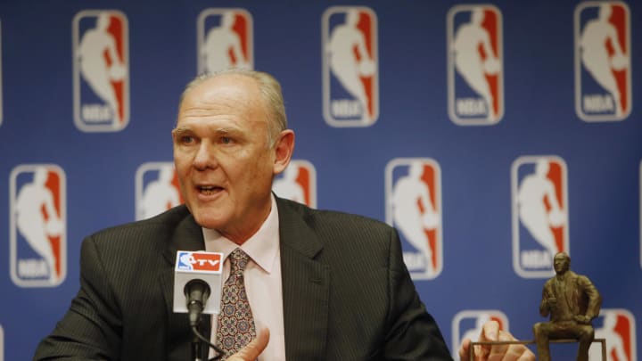 May 8, 2013; Denver, CO, USA; Denver Nuggets head coach George Karl during the press conference announcing him NBA coach of the year at the Pepsi Center.  Mandatory Credit: Chris Humphreys-USA TODAY Sports