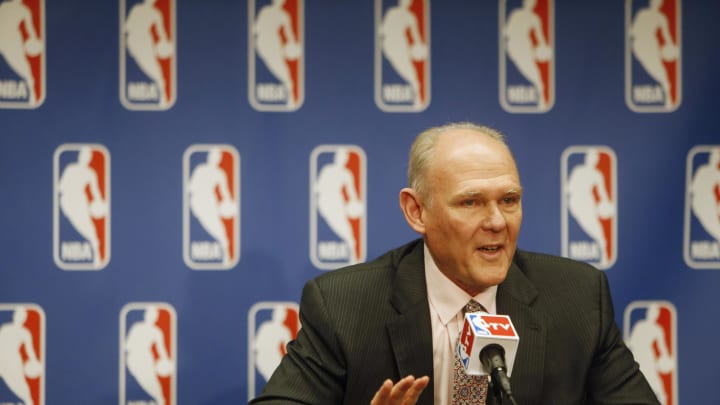 May 8, 2013; Denver, CO, USA; Denver Nuggets head coach George Karl during the press conference announcing him NBA coach of the year at the Pepsi Center.  Mandatory Credit: Chris Humphreys-USA TODAY Sports