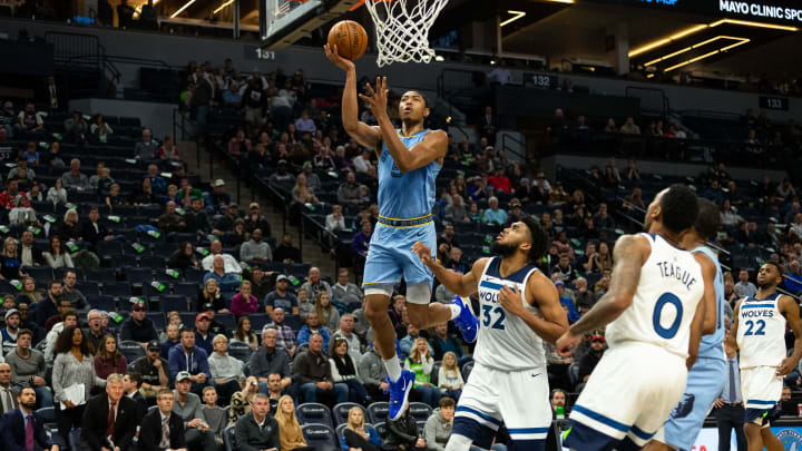 Memphis Grizzlies forward Bruno Caboclo (5) drives to the basket during the fourth quarter against the Minnesota Timberwolves at Target Center. 