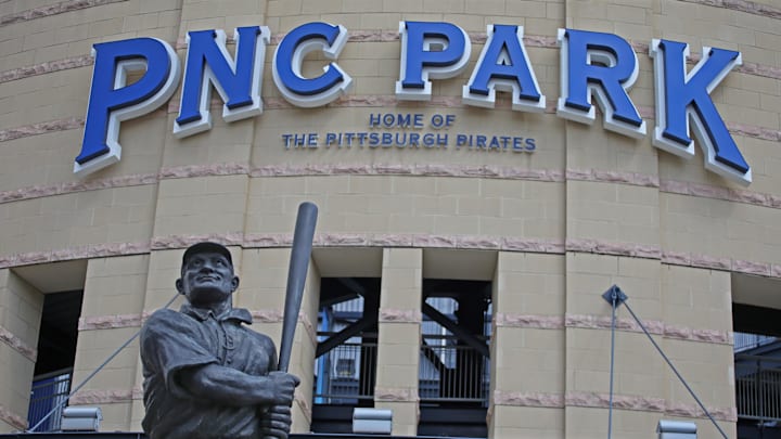 May 10, 2021; Pittsburgh, Pennsylvania, USA; View of the Honus Wagner statue and the marquee at the main entrance of PNC Park before the Pittsburgh Pirates hosting the Cincinnati Reds. Mandatory Credit: Charles LeClaire-Imagn Images May 10, 2021; Pittsburgh, Pennsylvania, USA; View of the Honus Wagner statue and the marquee at the main entrance of PNC Park before the Pittsburgh Pirates hosting the Cincinnati Reds. Mandatory Credit: Charles LeClaire-Imagn Images