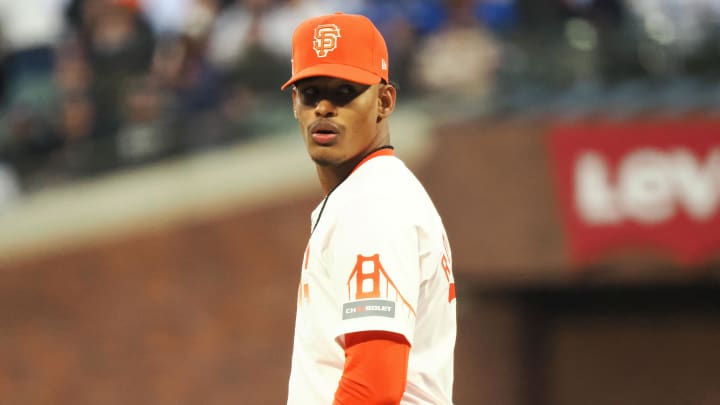 May 14, 2024; San Francisco, California, USA; San Francisco Giants relief pitcher Randy Rodriguez (73) on the mound against the Los Angeles Dodgers during the fifth inning at Oracle Park