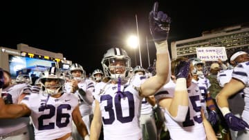 Kansas State players show appreciation to their fans after defeating Kansas 27-31 at Saturday's Sunflower Showdown.