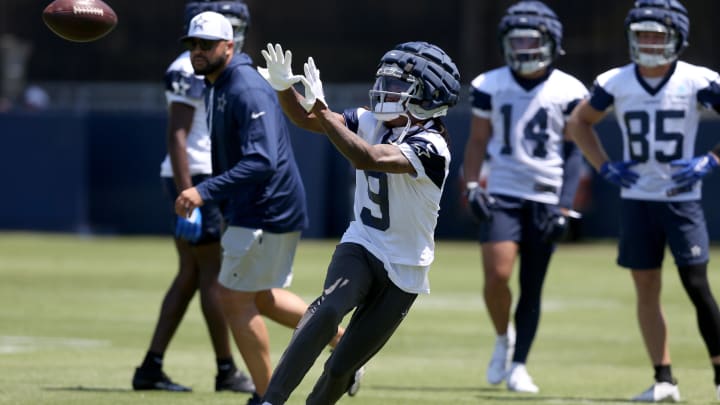 Jul 26, 2024; Oxnard, CA, USA; Dallas Cowboys wide receiver Brandin Cooks (3) during training camp at the River Ridge Playing Fields in Oxnard, California.