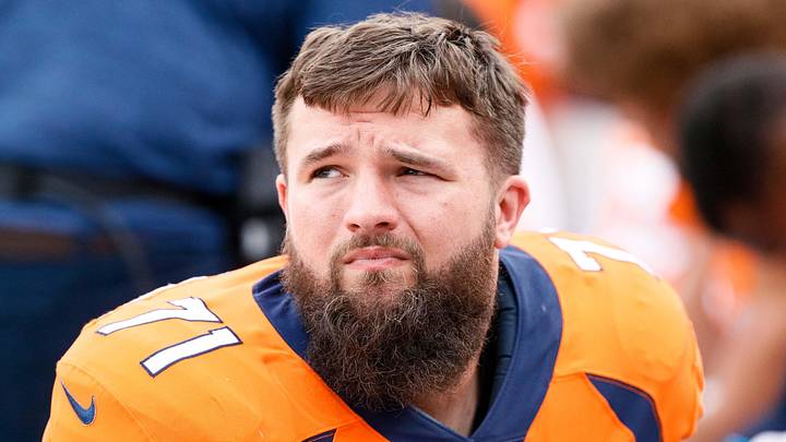 Sep 15, 2019; Denver, CO, USA; Denver Broncos guard Austin Schlottmann (71) in the fourth quarter against the Chicago Bears at Empower Field at Mile High. Mandatory Credit: Isaiah J. Downing-Imagn Images
