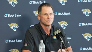 Jaguars general manager Trent Baalke talks to media during a pre-draft luncheon on Thursday, April