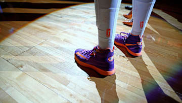 Sep 9, 2014; Phoenix, AZ, USA; Detailed view of the shoes of a Phoenix Mercury player prior to the game against the Chicago Sky during game two of the WNBA Finals at US Airways Center. Mandatory Credit: Mark J. Rebilas-Imagn Images
