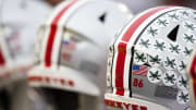 Nov 24, 2018; Columbus, OH, USA; A general view of Ohio State Buckeyes helmets prior to a game against the Michigan Wolverines at Ohio Stadium. Mandatory Credit: Greg Bartram-USA TODAY Sports