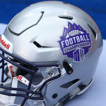 Dec 7, 2019; Boise, ID, USA; A Mountain West Championship helmet is seen on the field at Albertsons Stadium prior to kick off between the Hawaii Warriors and the Boise State Broncos. Mandatory Credit: Brian Losness-Imagn Images