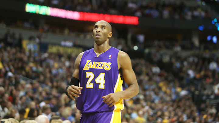 December 26, 2012; Denver, CO, USA; Los Angeles Lakers guard Kobe Bryant (24)  during the first half against the Denver Nuggets at the Pepsi Center.   The Nuggets won 126-114.  Mandatory Credit: Chris Humphreys-Imagn Images