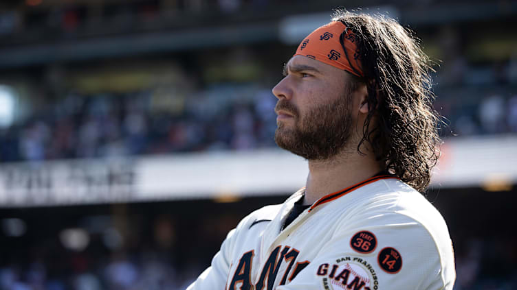 Oct 1, 2023; San Francisco, California, USA; San Francisco Giants shortstop Brandon Crawford watches