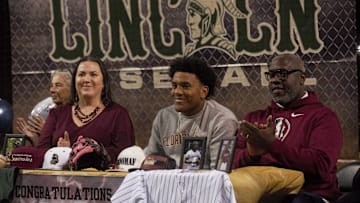 Lincoln baseball players Myles Bailey and Garrett Harper sign to college programs, Bailey to FSU and Harper to Chipola, on Nov. 16 2023