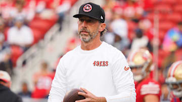 Oct 27, 2024; Santa Clara, California, USA; San Francisco 49ers head coach Kyle Shanahan on the field before the game against the Dallas Cowboys at Levi's Stadium.